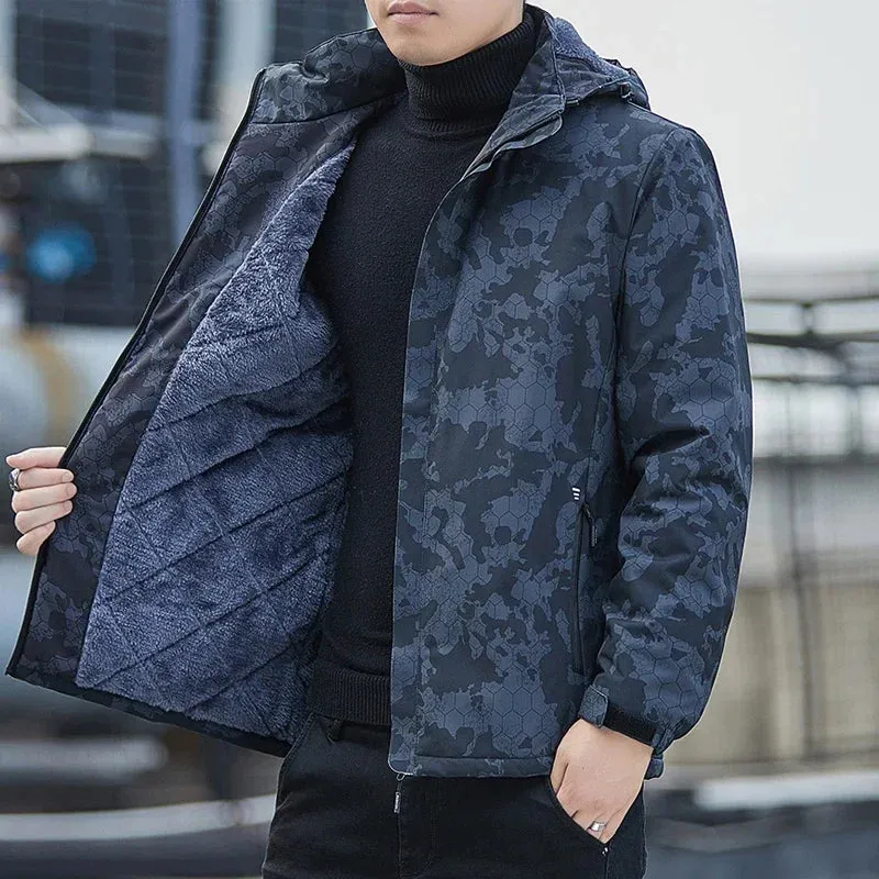 Mens Windbreaker Jackets Fleece Military Hooded Outwear Jacket Waterproof Thick Warm Jacket Men Casual Coats Male Clothing