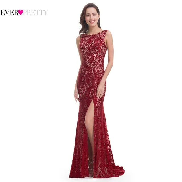 Mermaid Evening Dress Ever Pretty Long Sexy Sleeveless Split Formal Celebrity Lace Evening Gown Dresses