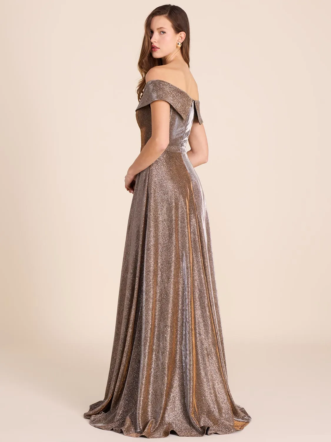 Metallic Off-The-Shoulder Ball Gown
