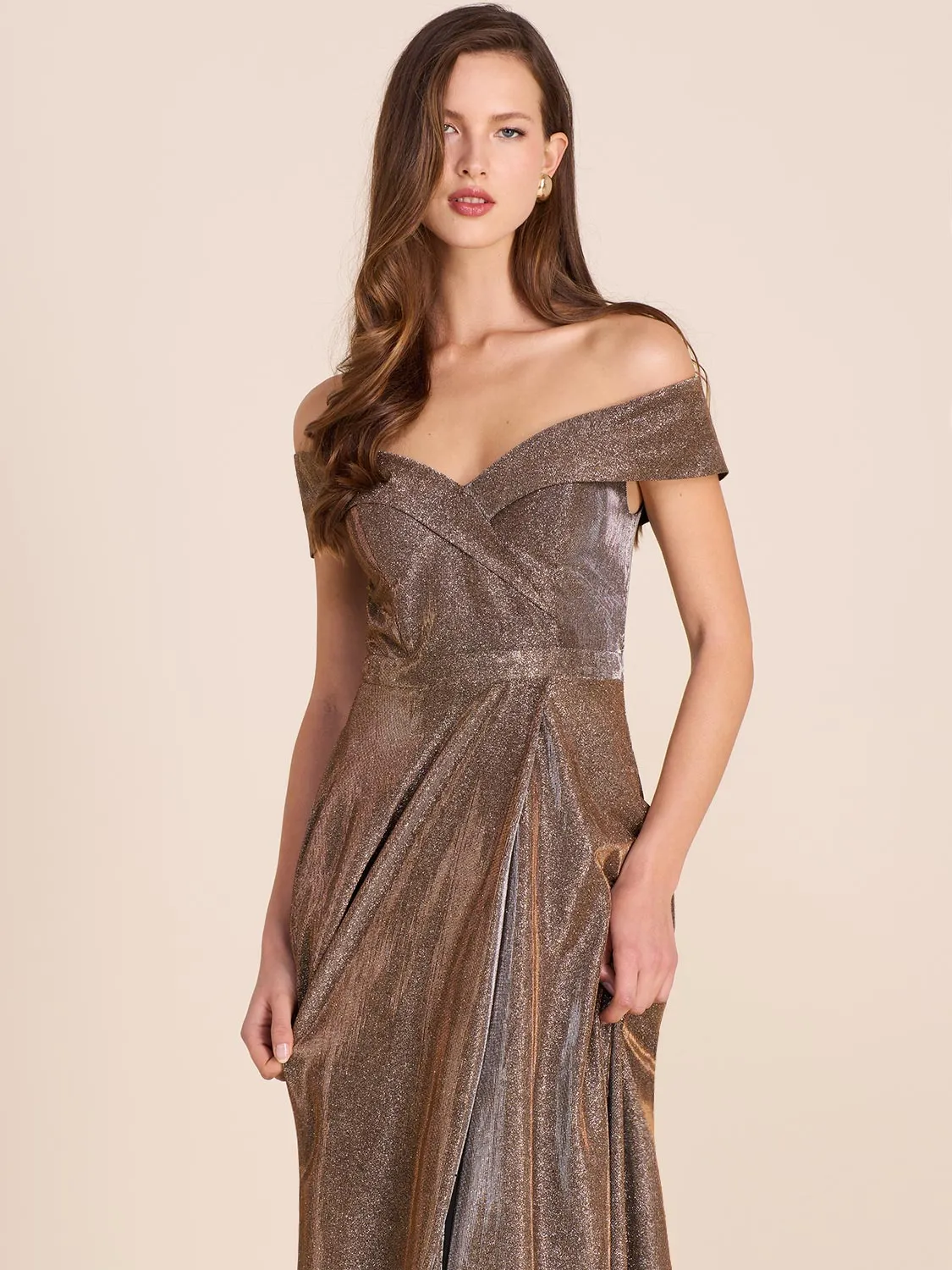 Metallic Off-The-Shoulder Ball Gown