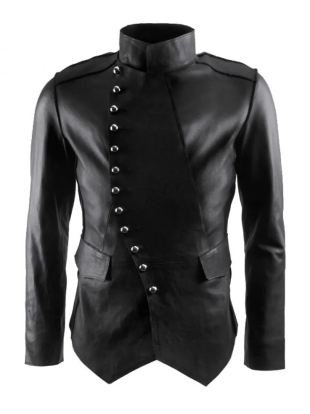 Military Black Asymmetrical Leather Jacket
