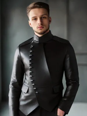 Military Black Asymmetrical Leather Jacket