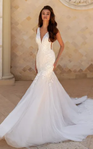 Modern Mermaid Floor-length Sleeveless Lace Wedding Dress with Appliques-716246