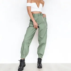Monica - High-waisted harem pants with chain belt