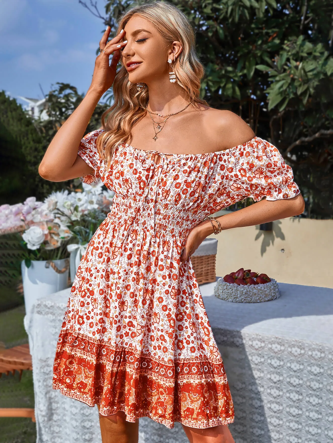 Nalah Boho Dress - Rust Print