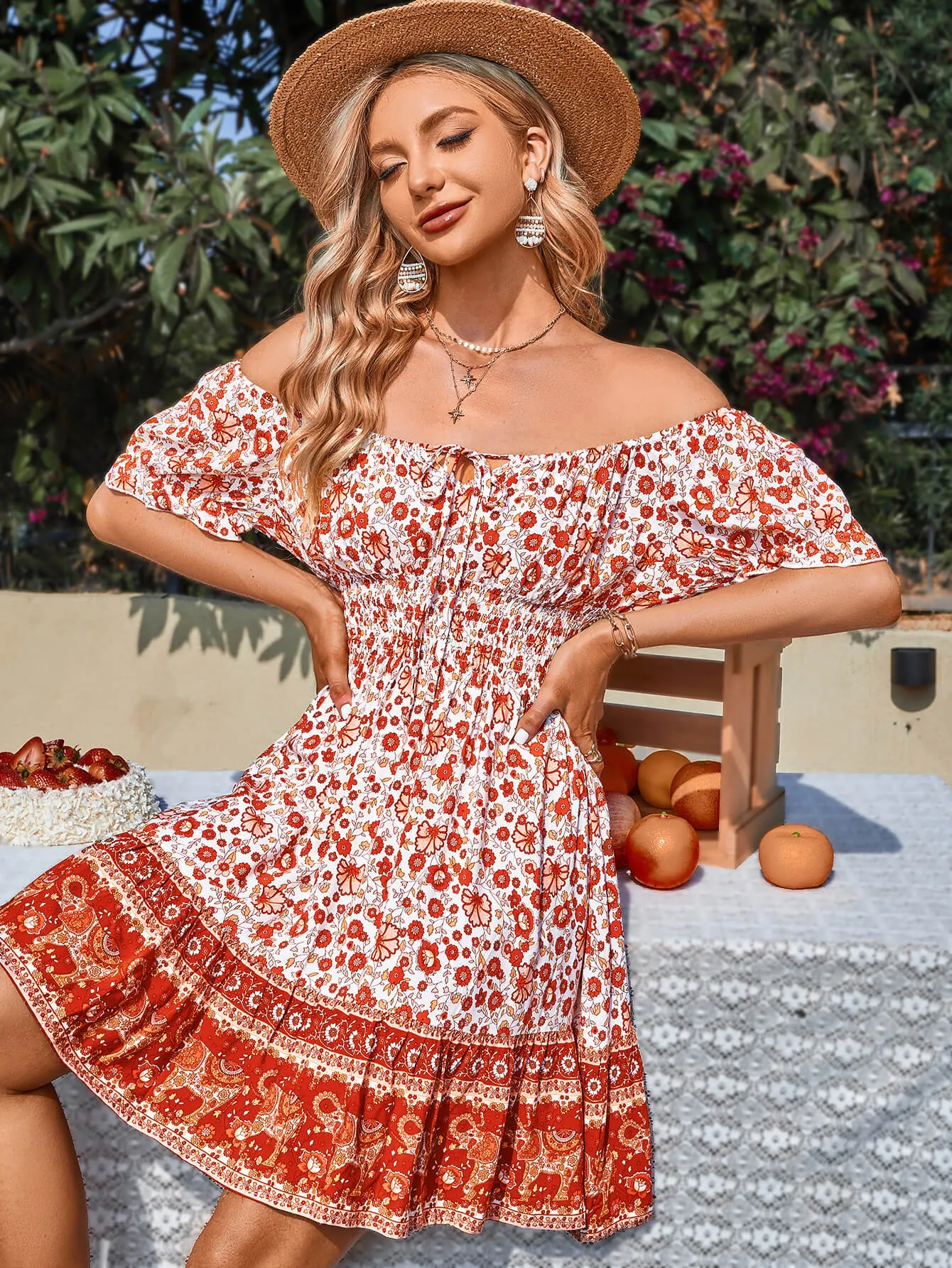 Nalah Boho Dress - Rust Print