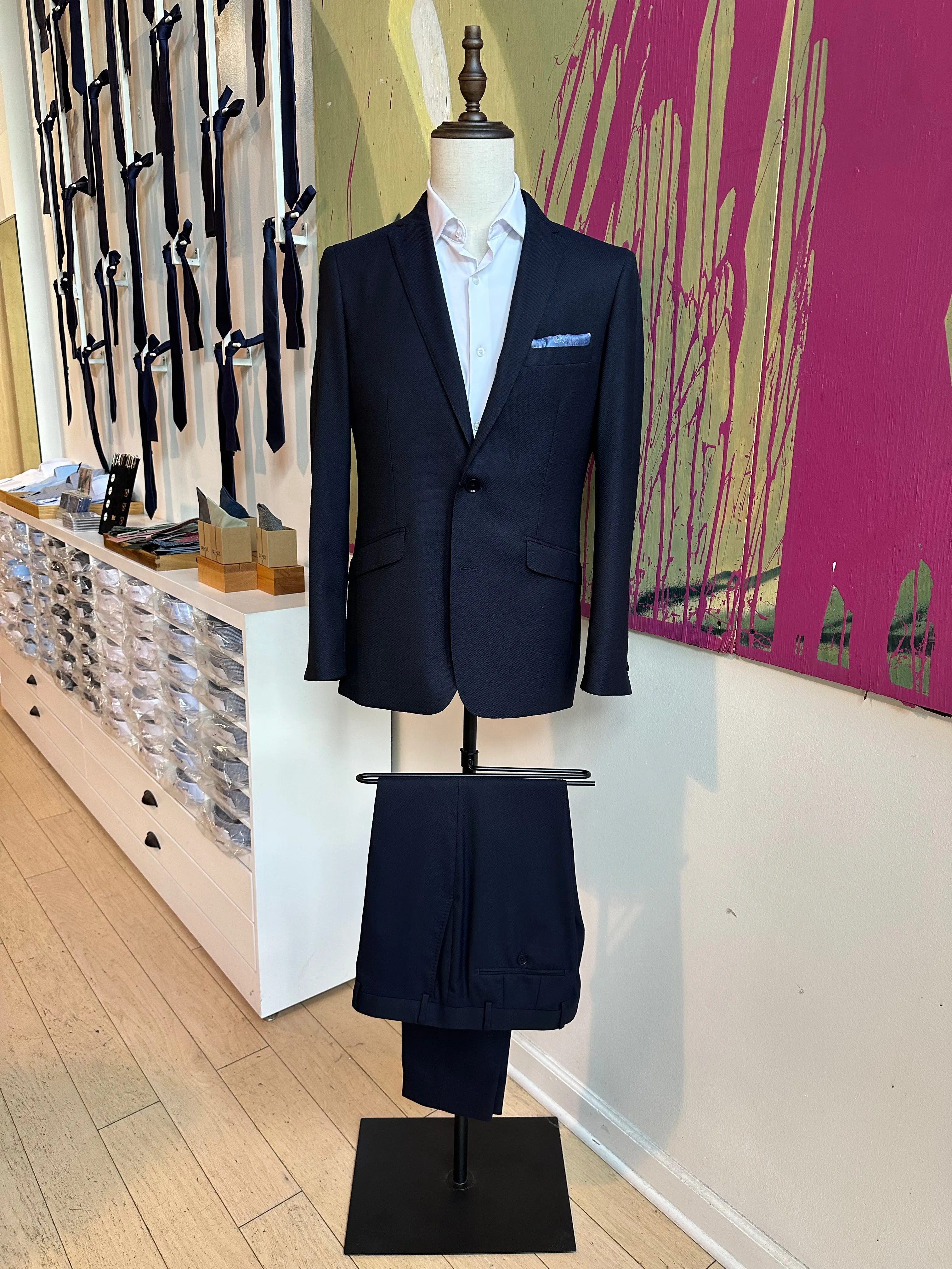 Navy Diamond Weave Premium Italian Suit Pants