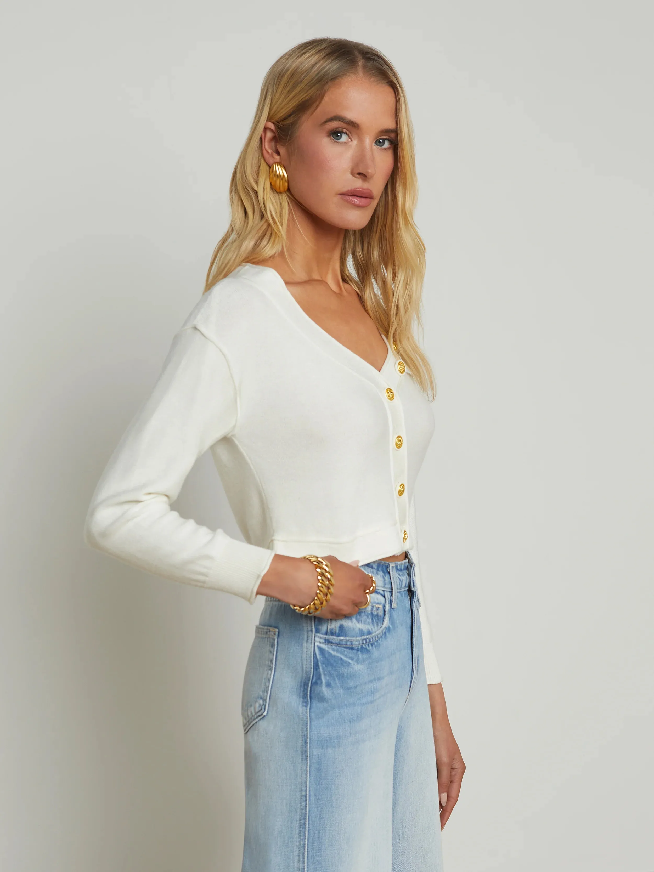Nopal Cropped Cardigan - Ivory Gold