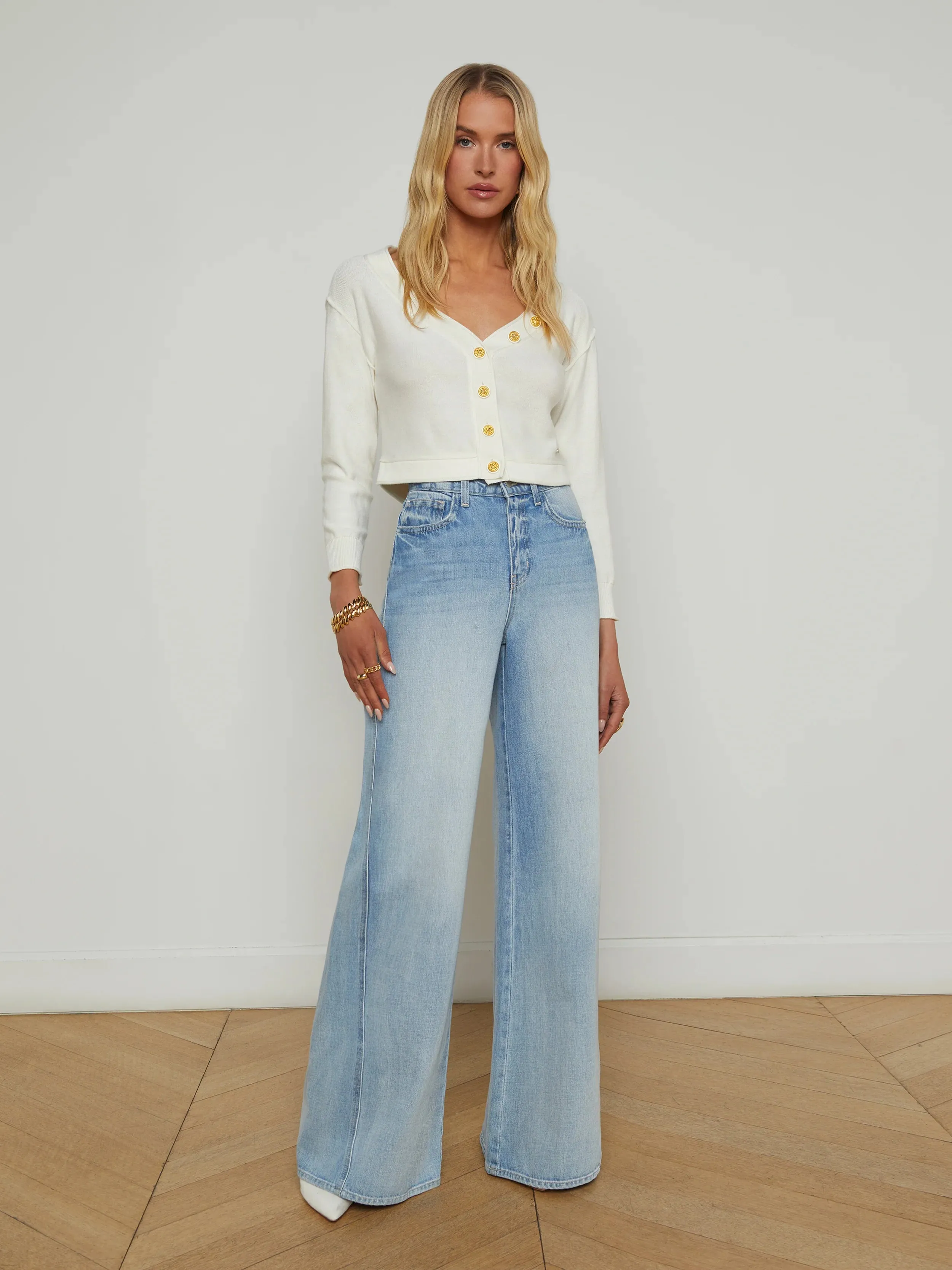 Nopal Cropped Cardigan - Ivory Gold