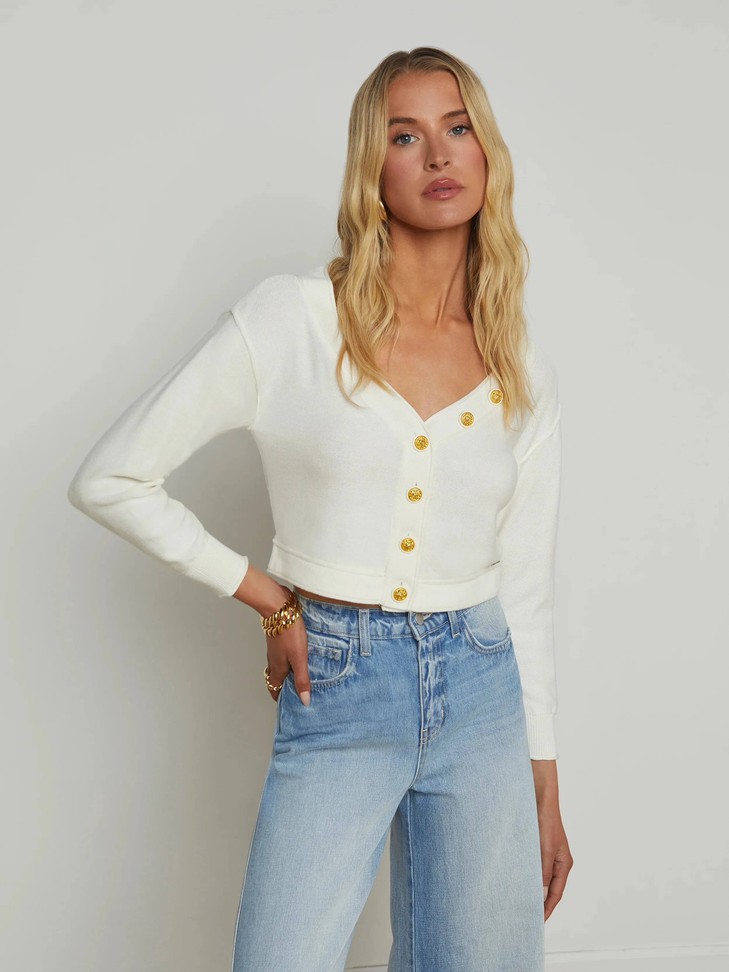 Nopal Cropped Cardigan - Ivory Gold