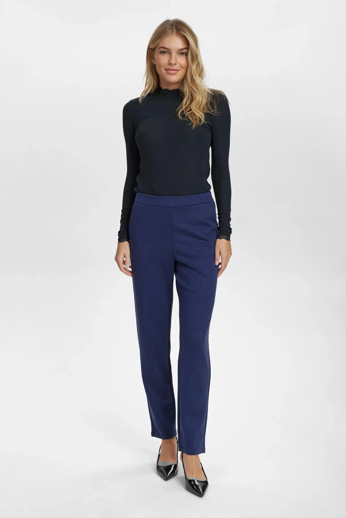 Numph Nufilla Navy Tapered Leg Trousers