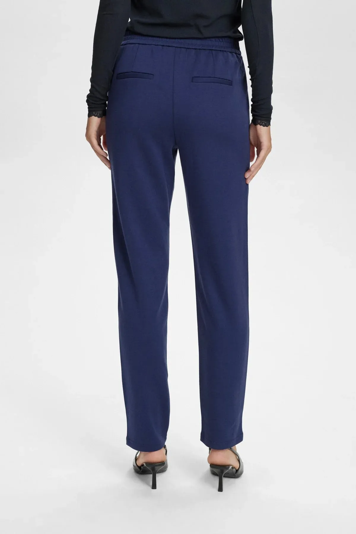 Numph Nufilla Navy Tapered Leg Trousers