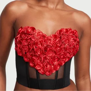 NWT $199 VS Archives M Rosette Corset Top Embroidery Appliqué Roses Floral Mesh