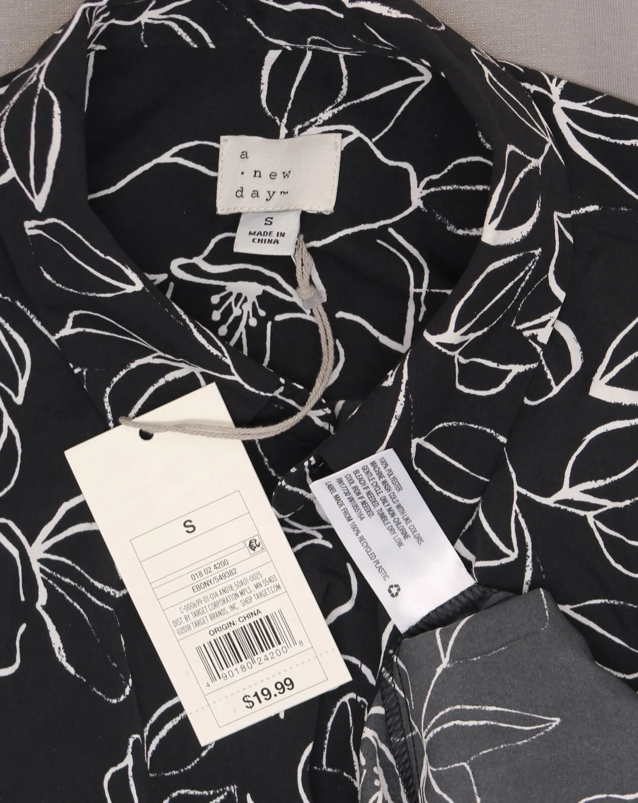 NWT A New Day Women's Collared Long Sleeve High Low Round Hem Crepe Blouse Small