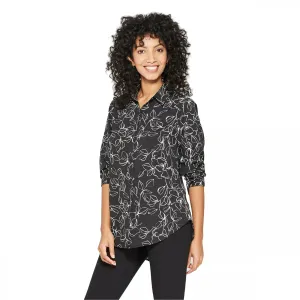 NWT A New Day Women's Collared Long Sleeve High Low Round Hem Crepe Blouse Small