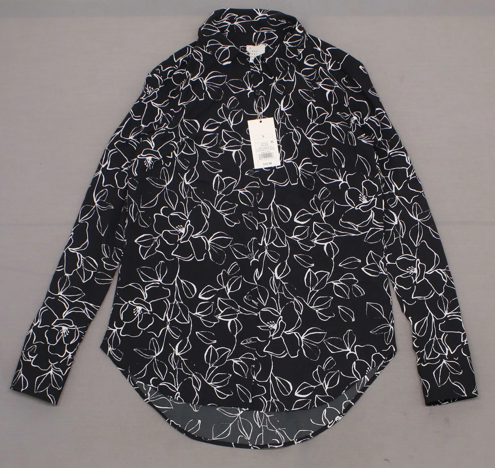 NWT A New Day Women's Collared Long Sleeve High Low Round Hem Crepe Blouse Small
