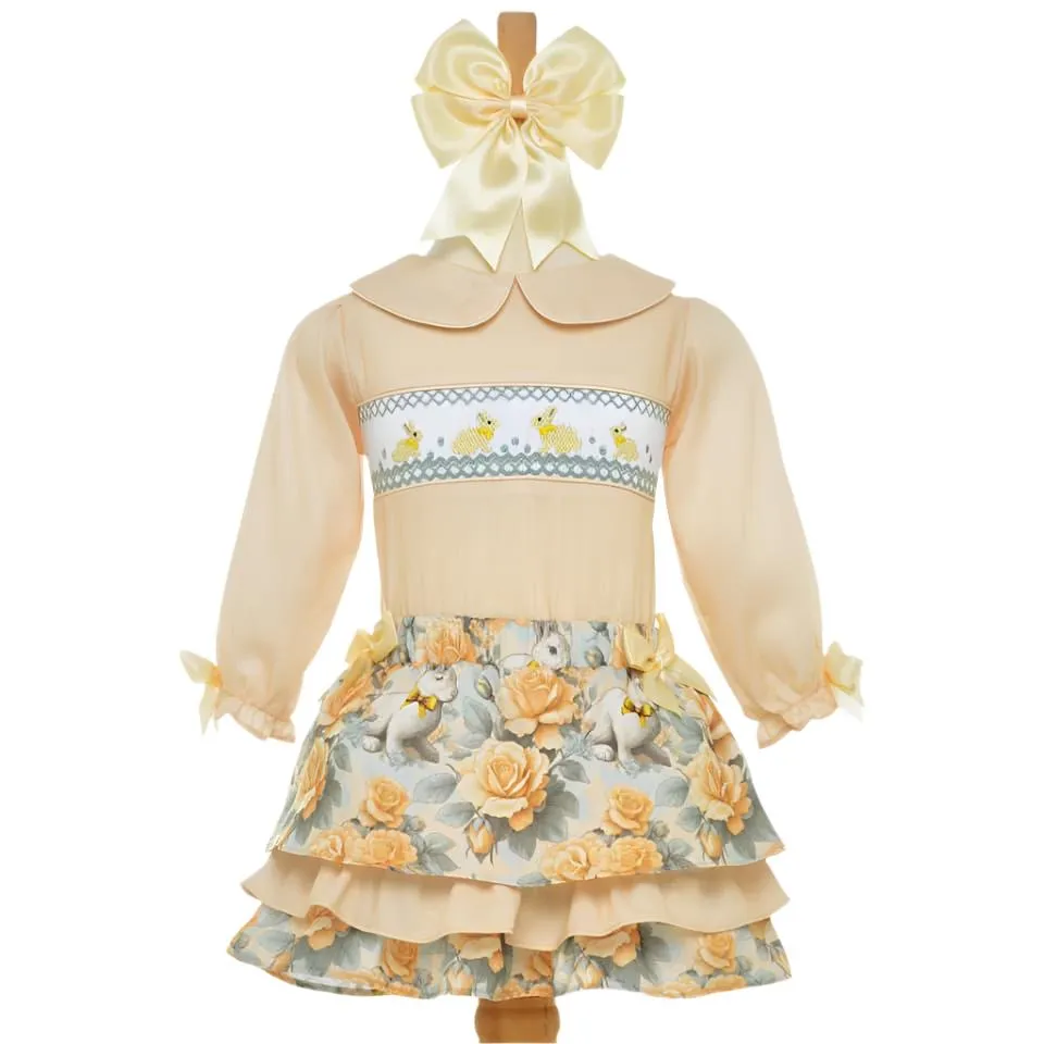 Ocean Baby Girls Vintage Bunny Lemon Rose Smocked Skirt Set (12M-10Y)