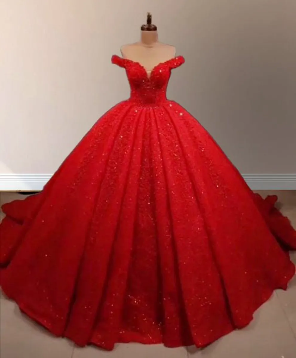 Off the Shoulder Ball Gown Sequined Quinceanera Dresses