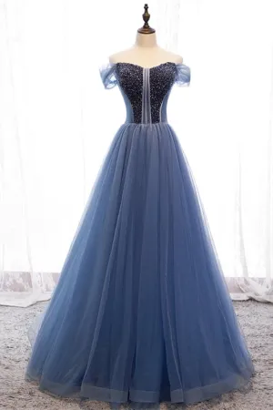 Off the Shoulder Blue Cinderella Gown
