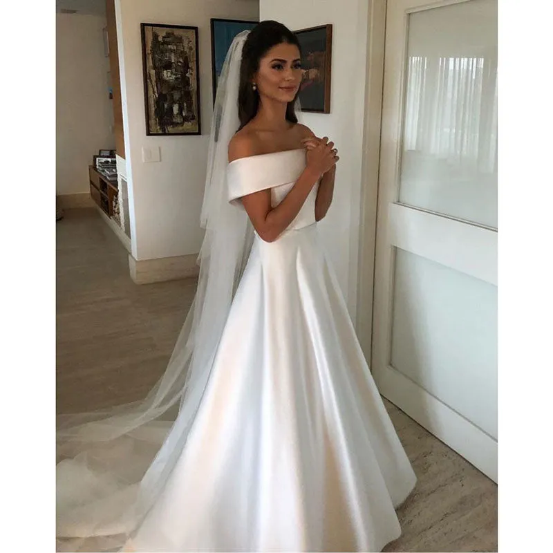 Off The Shoulder, Dress Vision Satin Wedding Dress