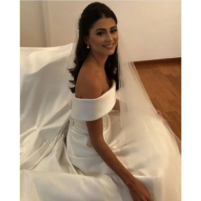 Off The Shoulder, Dress Vision Satin Wedding Dress