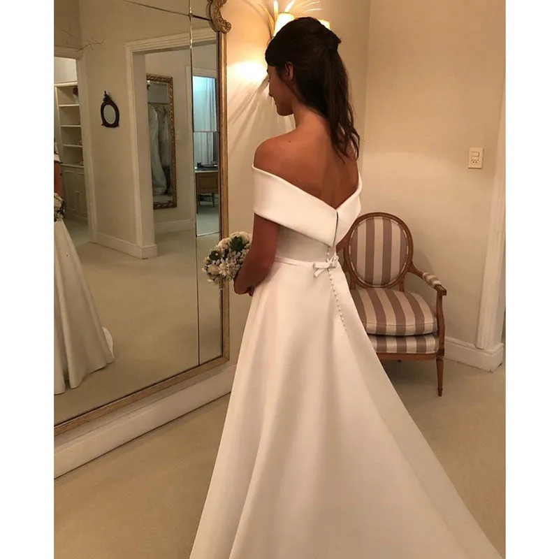 Off The Shoulder, Dress Vision Satin Wedding Dress