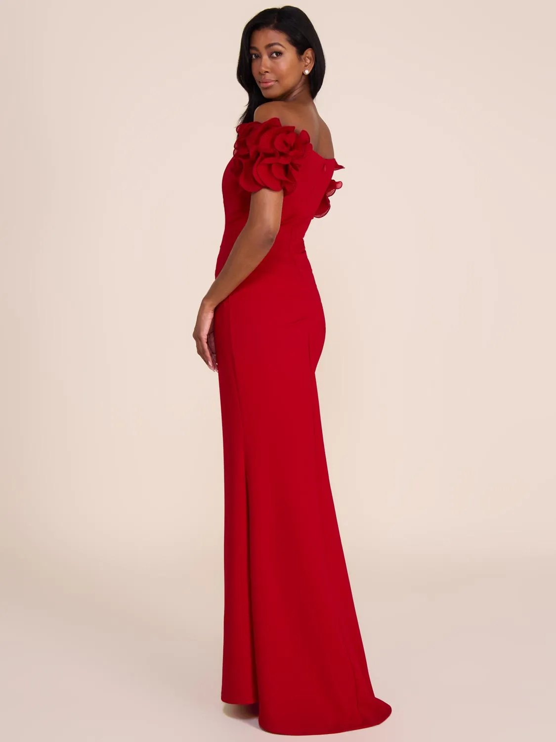 Off-The-Shoulder Gown With Chiffon Rosettes