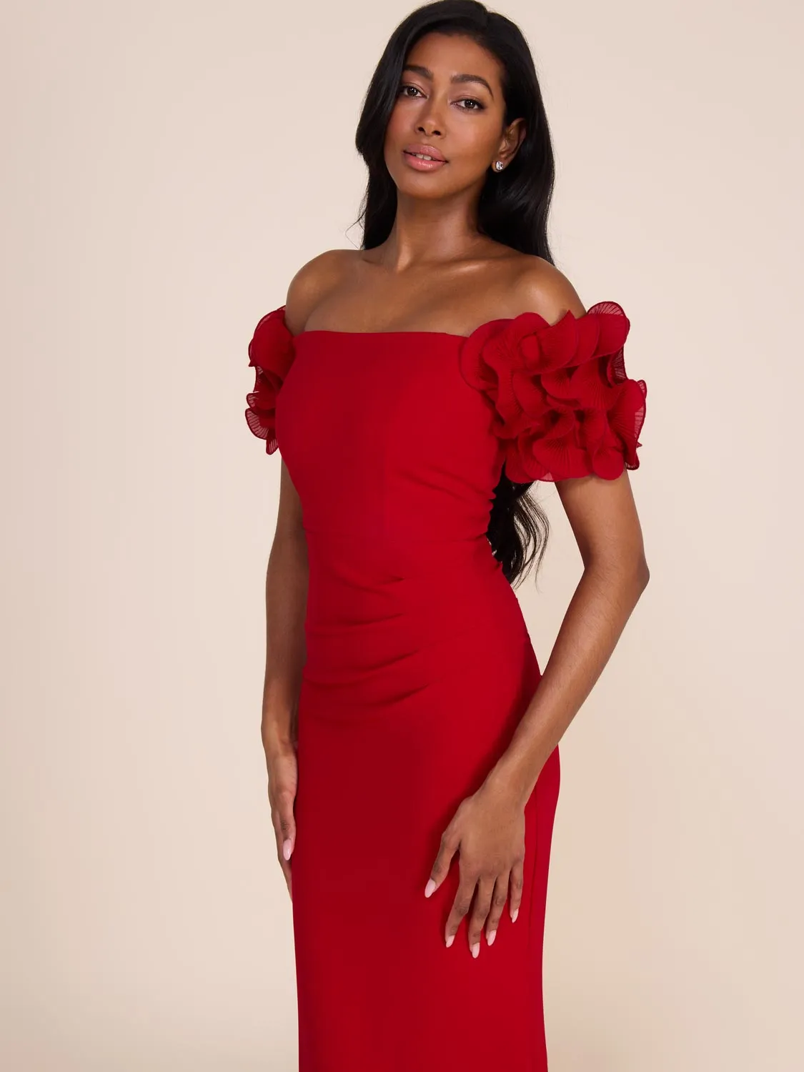 Off-The-Shoulder Gown With Chiffon Rosettes