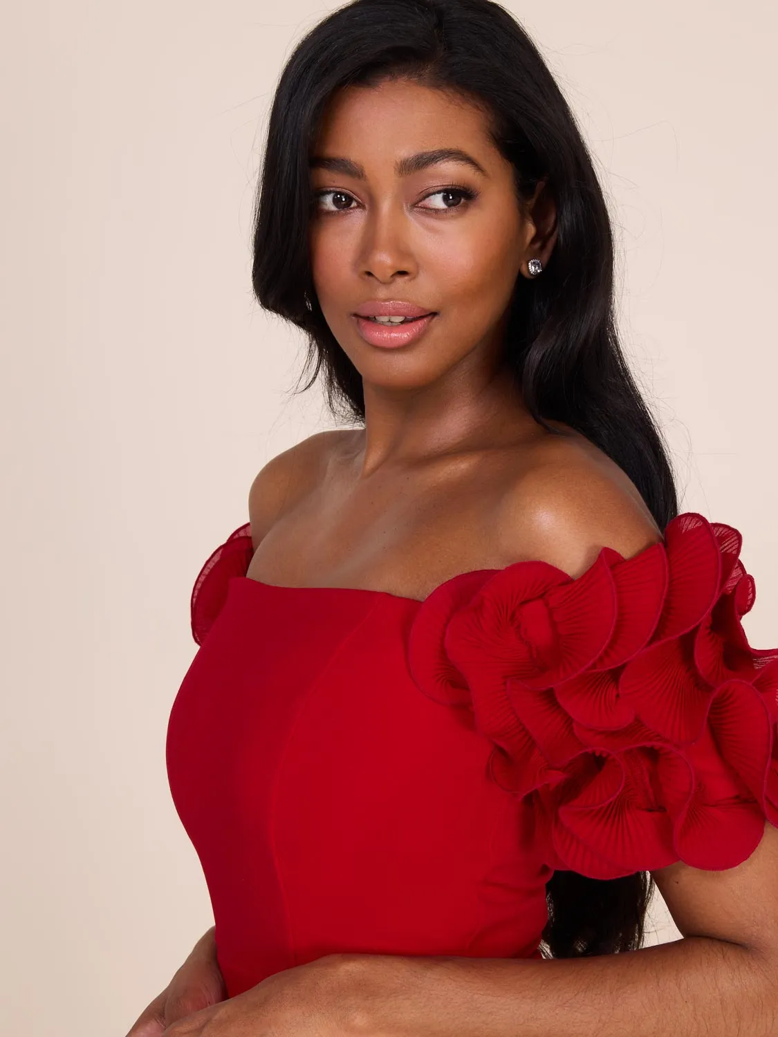 Off-The-Shoulder Gown With Chiffon Rosettes
