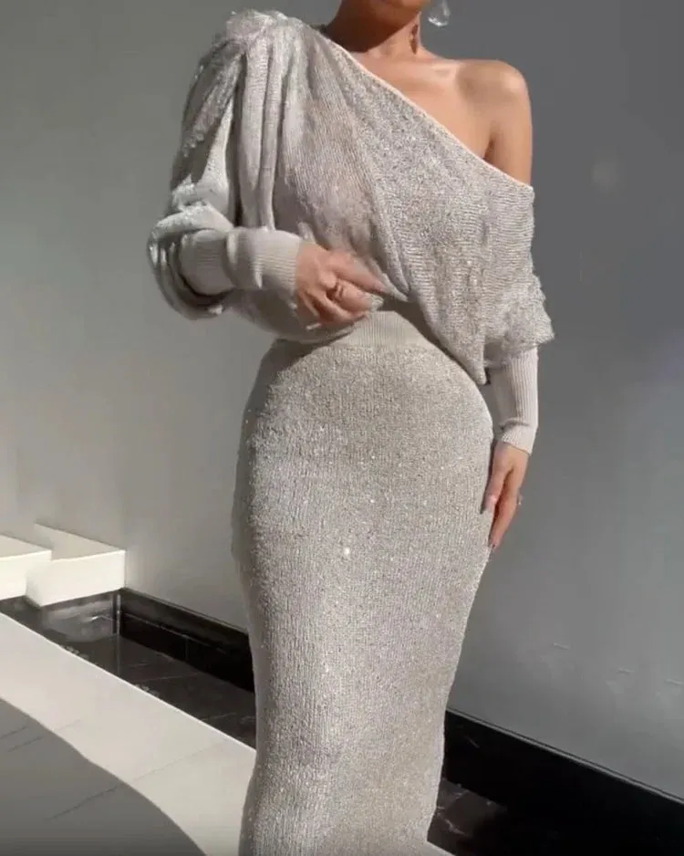 Off-the-shoulder Kleid mit Pailletten