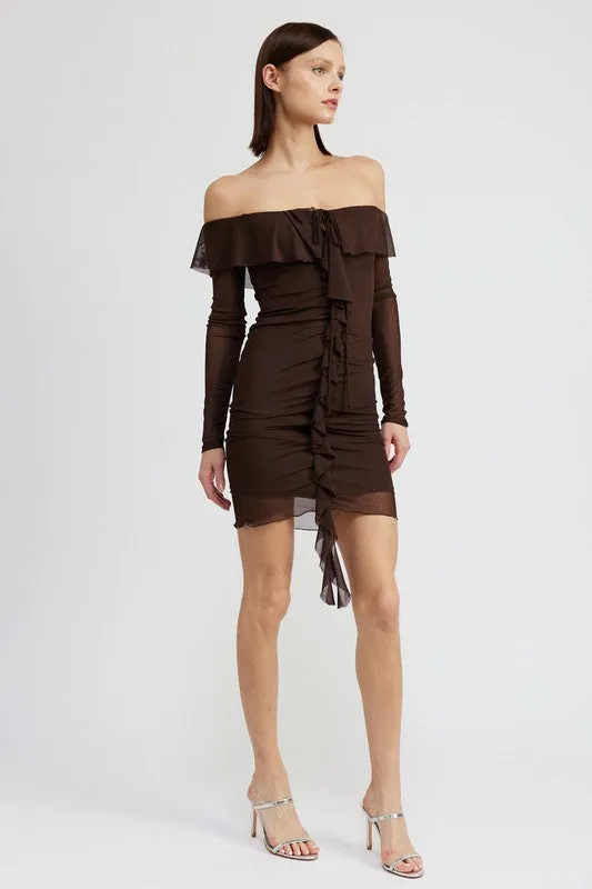 Off the Shoulder Mini Ruffle Dress