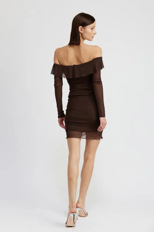 Off the Shoulder Mini Ruffle Dress