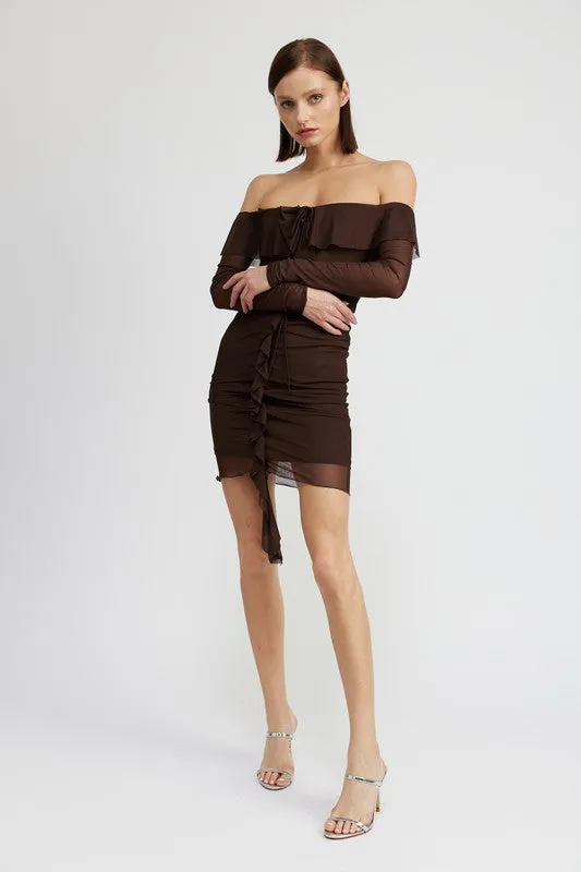 Off the Shoulder Mini Ruffle Dress