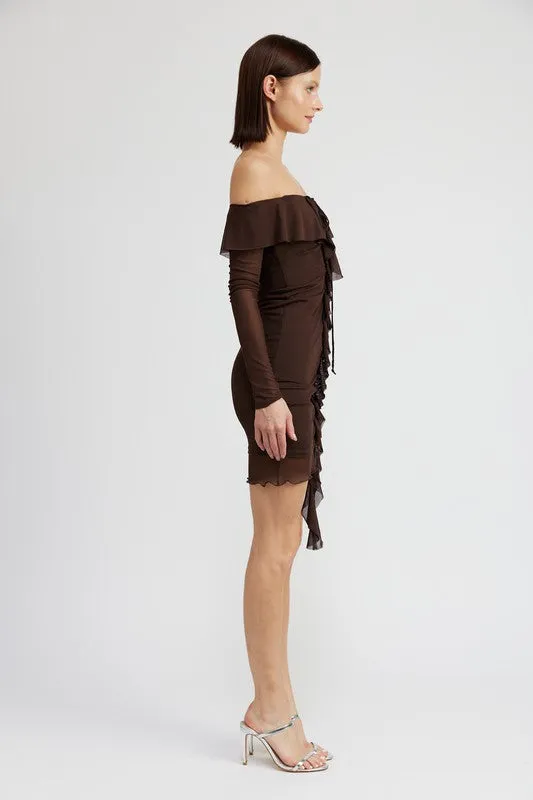 Off the Shoulder Mini Ruffle Dress