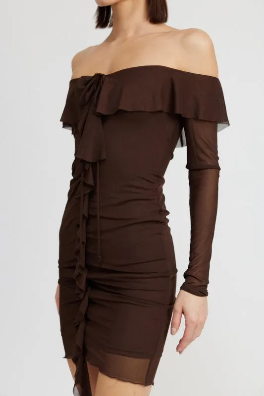 Off the Shoulder Mini Ruffle Dress