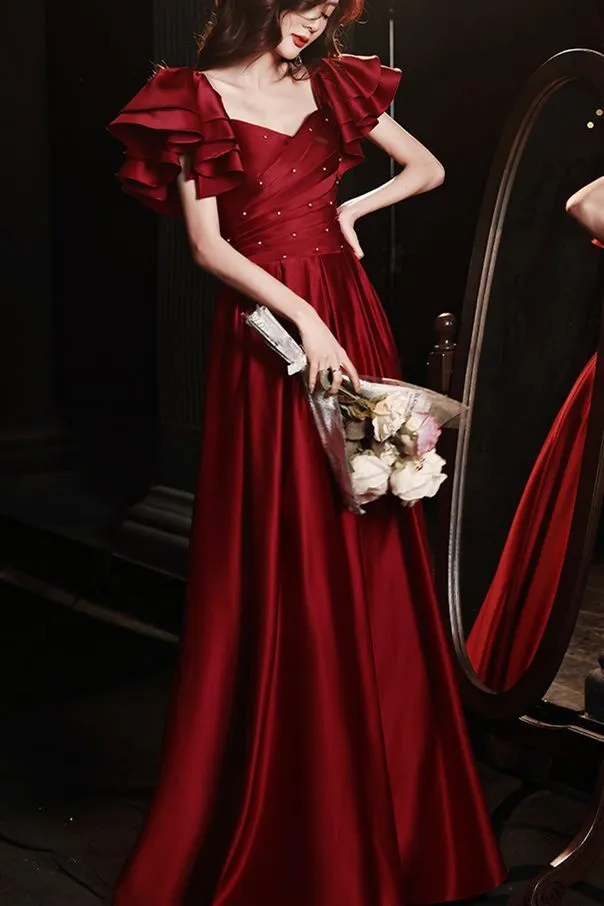 Off the Shoulder Red Satin Long Formal Gown