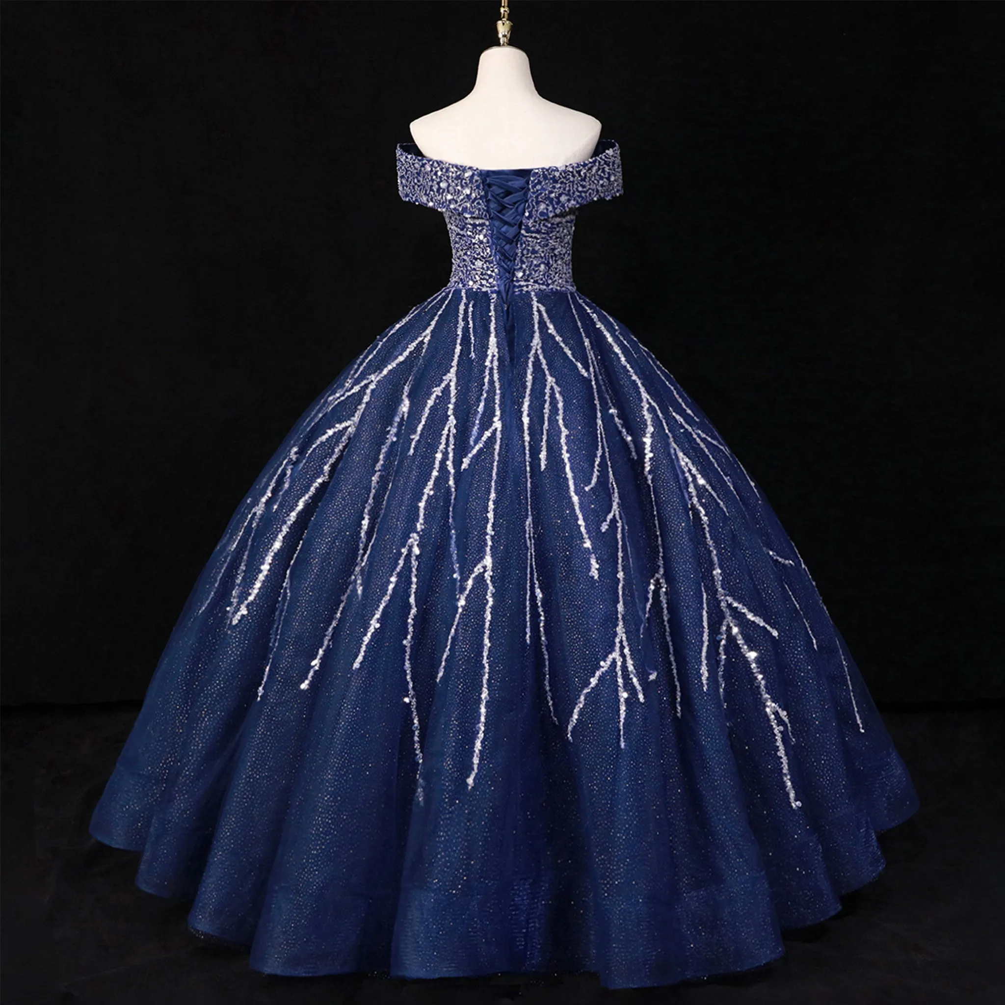 Off The Shoulder Sweetheart Ball Gown Sparky Sequins Quinceanera Dress