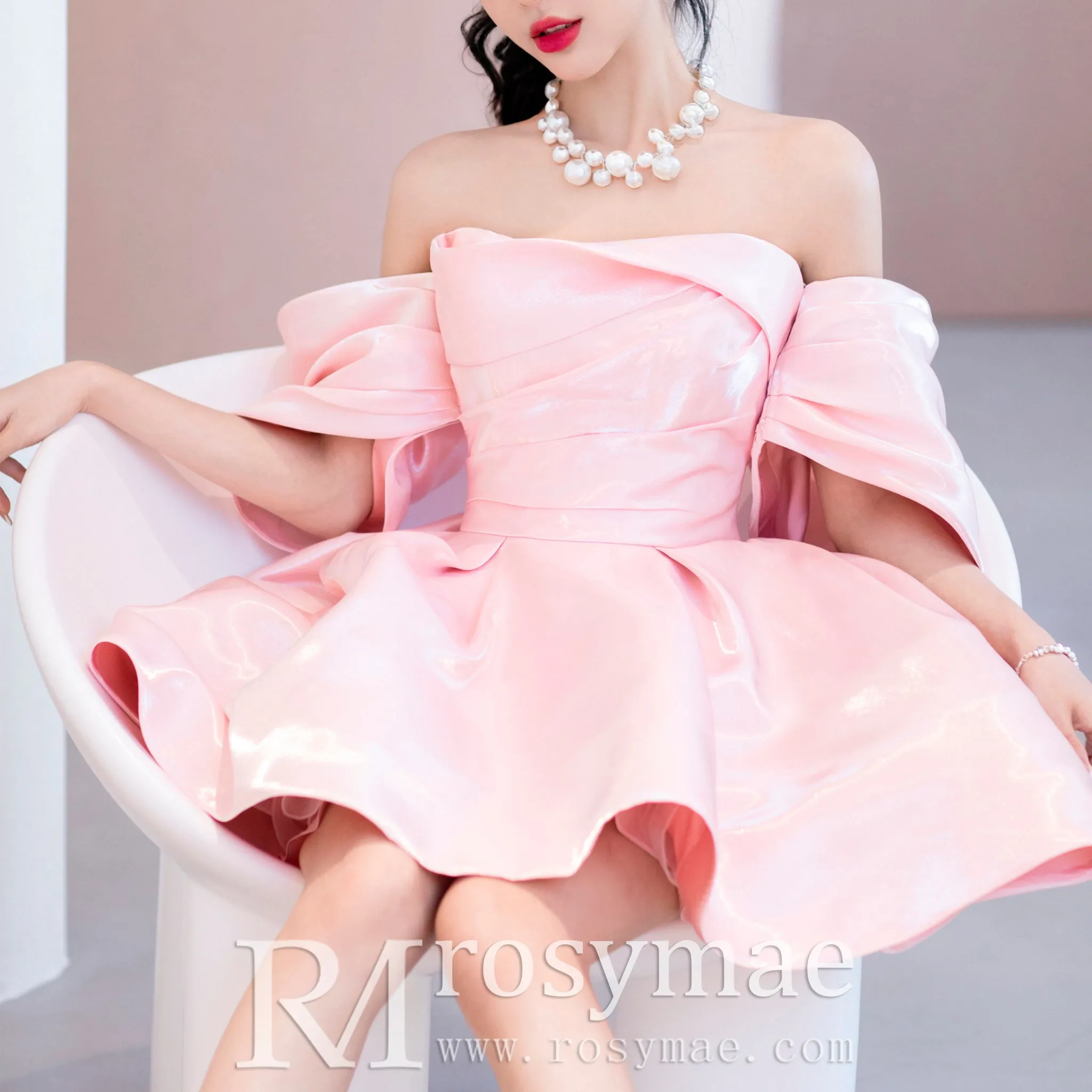 Off the Shoulder Womens Pink Cocktail & Party Dresses