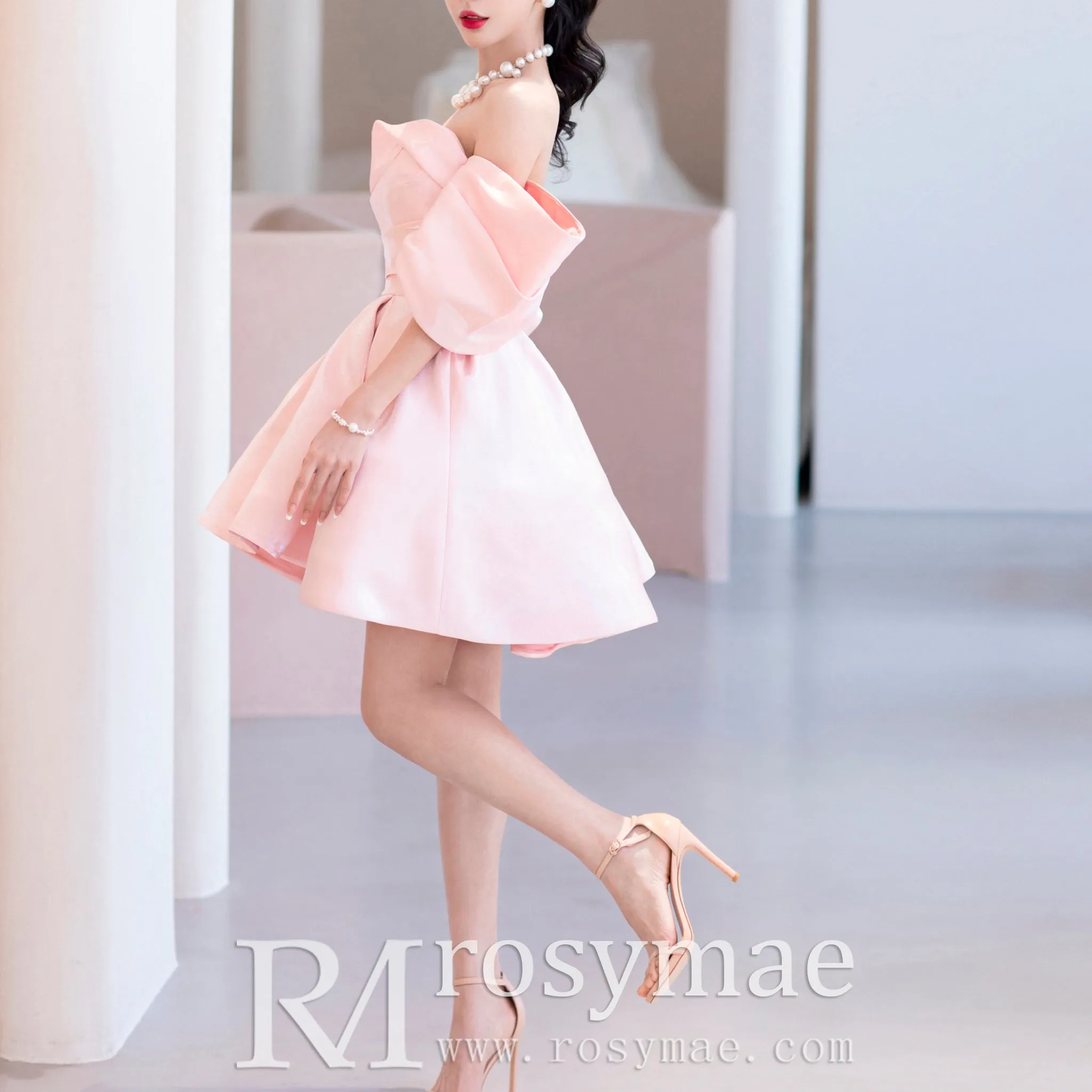 Off the Shoulder Womens Pink Cocktail & Party Dresses