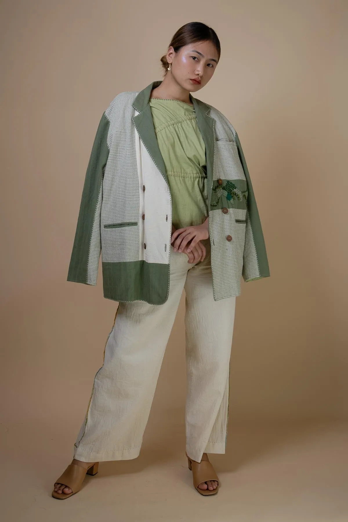 Olive Embroidered Detail Blazer