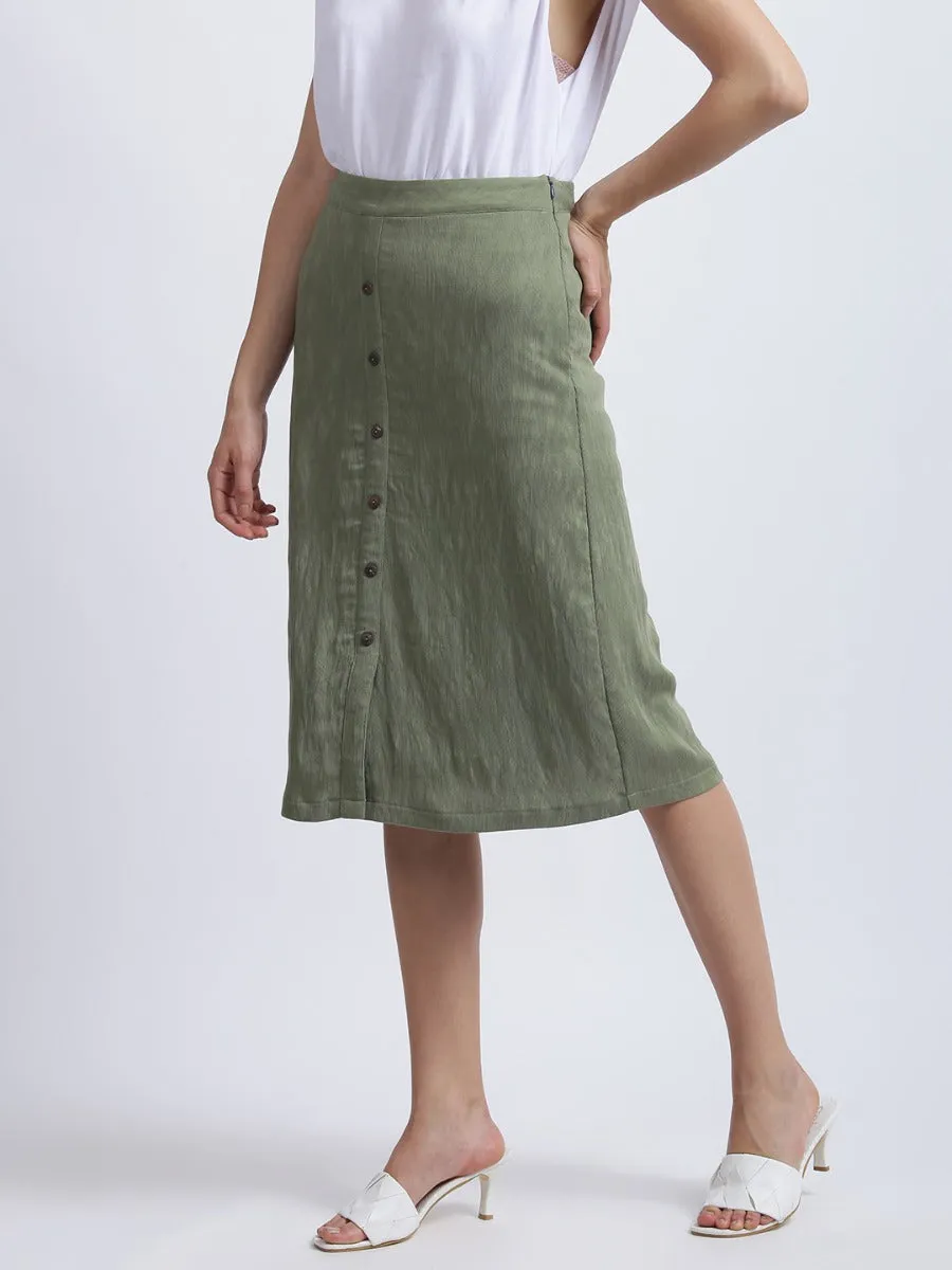 Olive Green Solid High Waisted Skirt