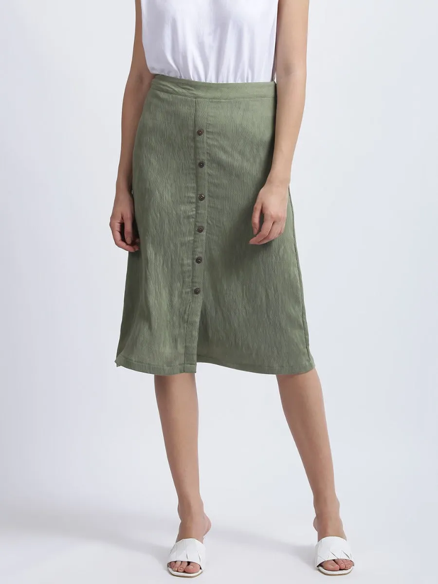Olive Green Solid High Waisted Skirt