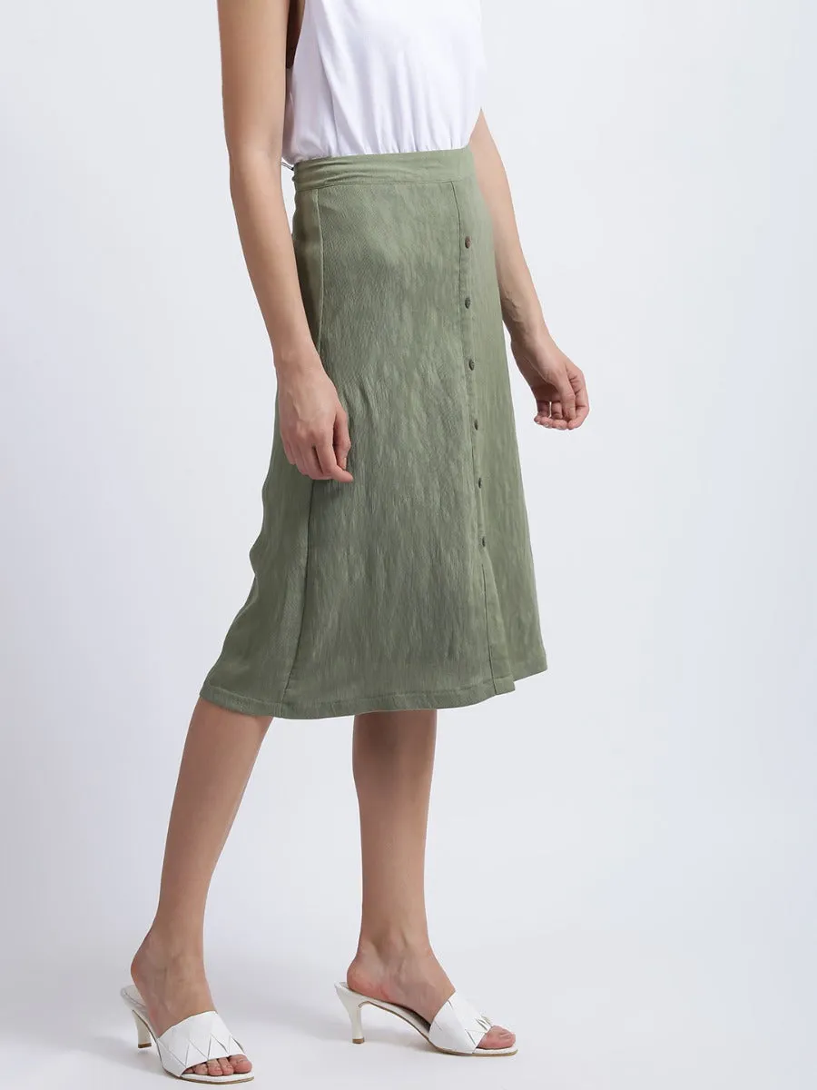 Olive Green Solid High Waisted Skirt