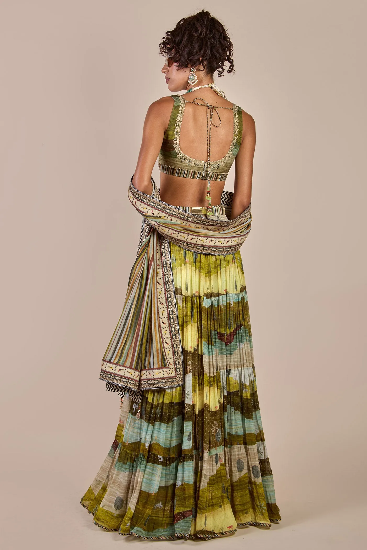 Olive Multi Hued Skirt Set