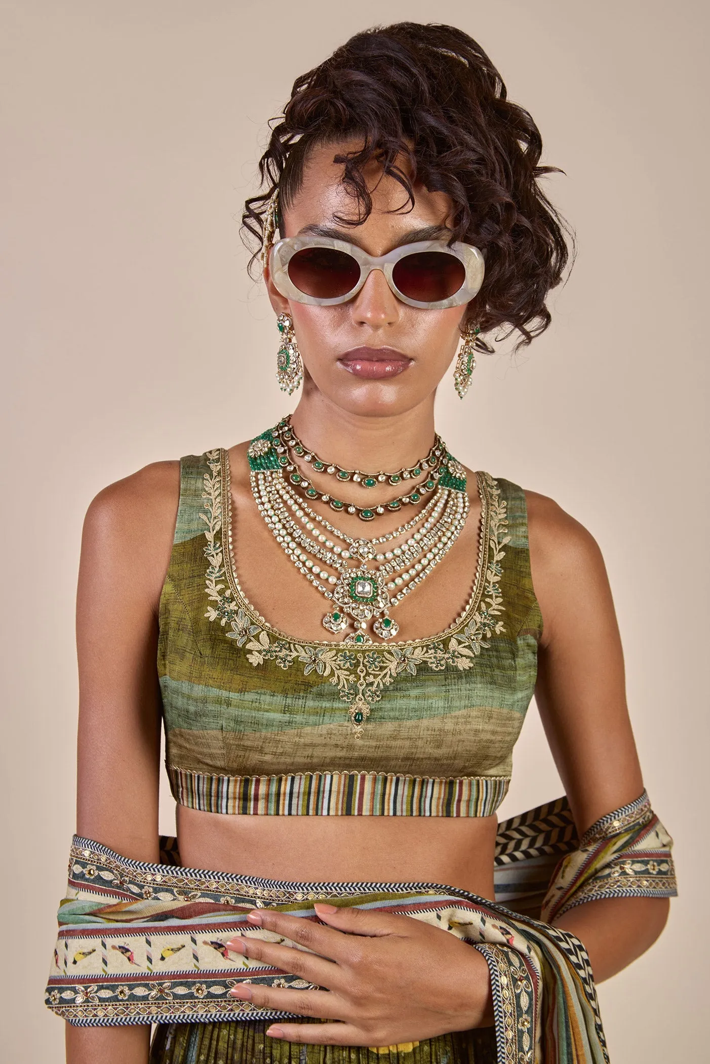 Olive Multi Hued Skirt Set