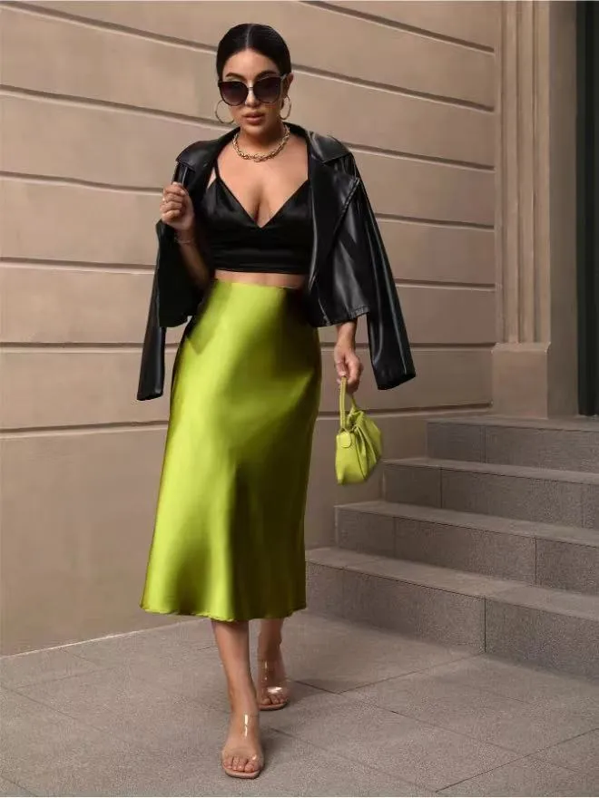 Olive Satin Formal Skirt