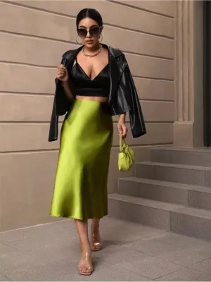 Olive Satin Formal Skirt