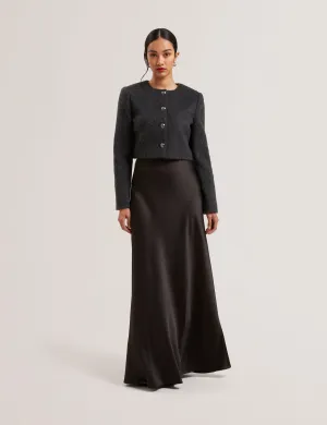 Ontarii Bias Cut Satin Maxi Skirt Black