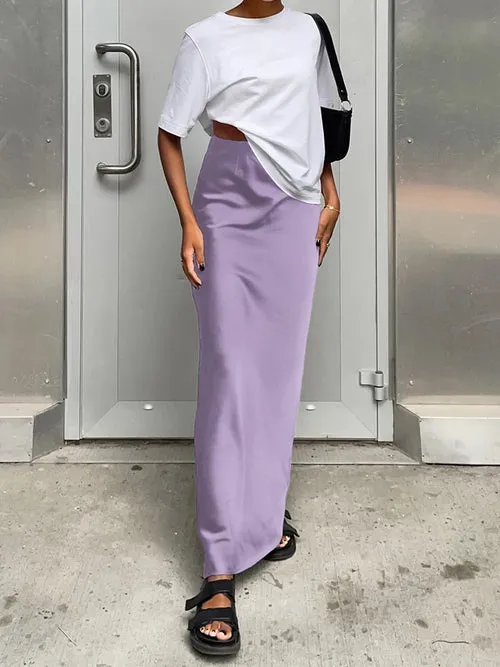 OOTN Elegant Satin Black Trumpet Skirts Fashion Street High Waist