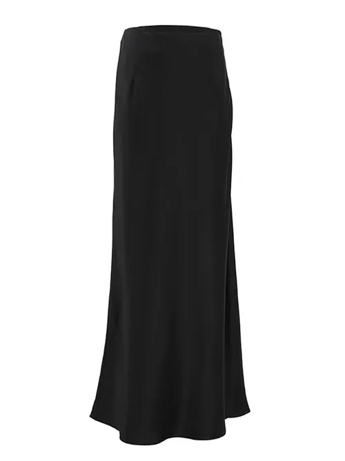 OOTN Elegant Satin Black Trumpet Skirts Fashion Street High Waist